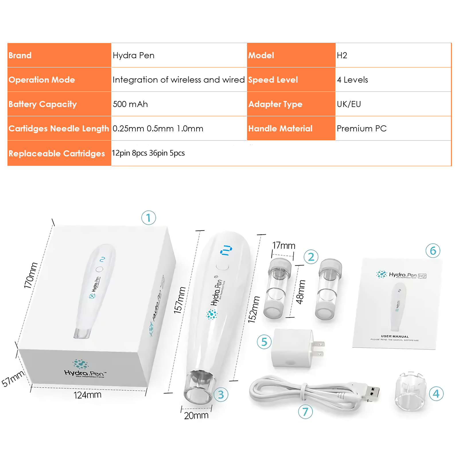 Dr. Pen Hydra Pen H2 Microneedling Pen with Serum Applicator 4 Cartridges
