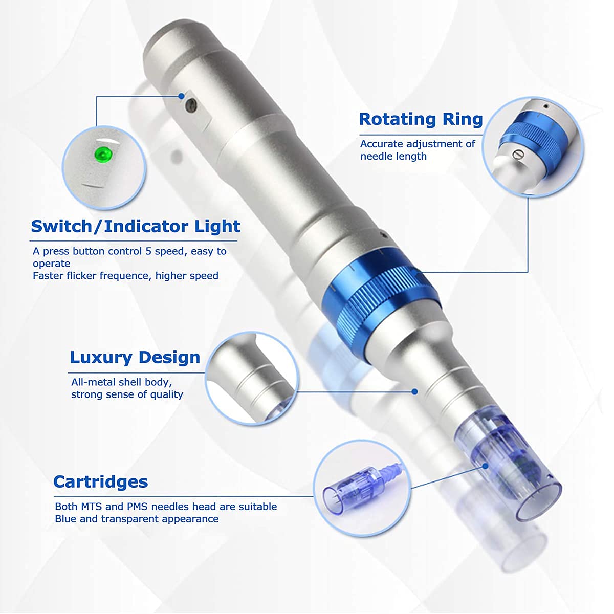 Dr.Pen A6 Microneedling Pen with 20Pcs Cartridges Replacement Needles