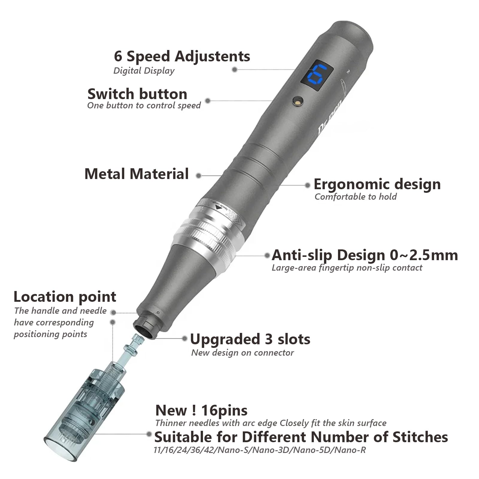 Dr. Pen Microneedling M8 with Battery and Digital Display With 10pcs Replacement Cartridges