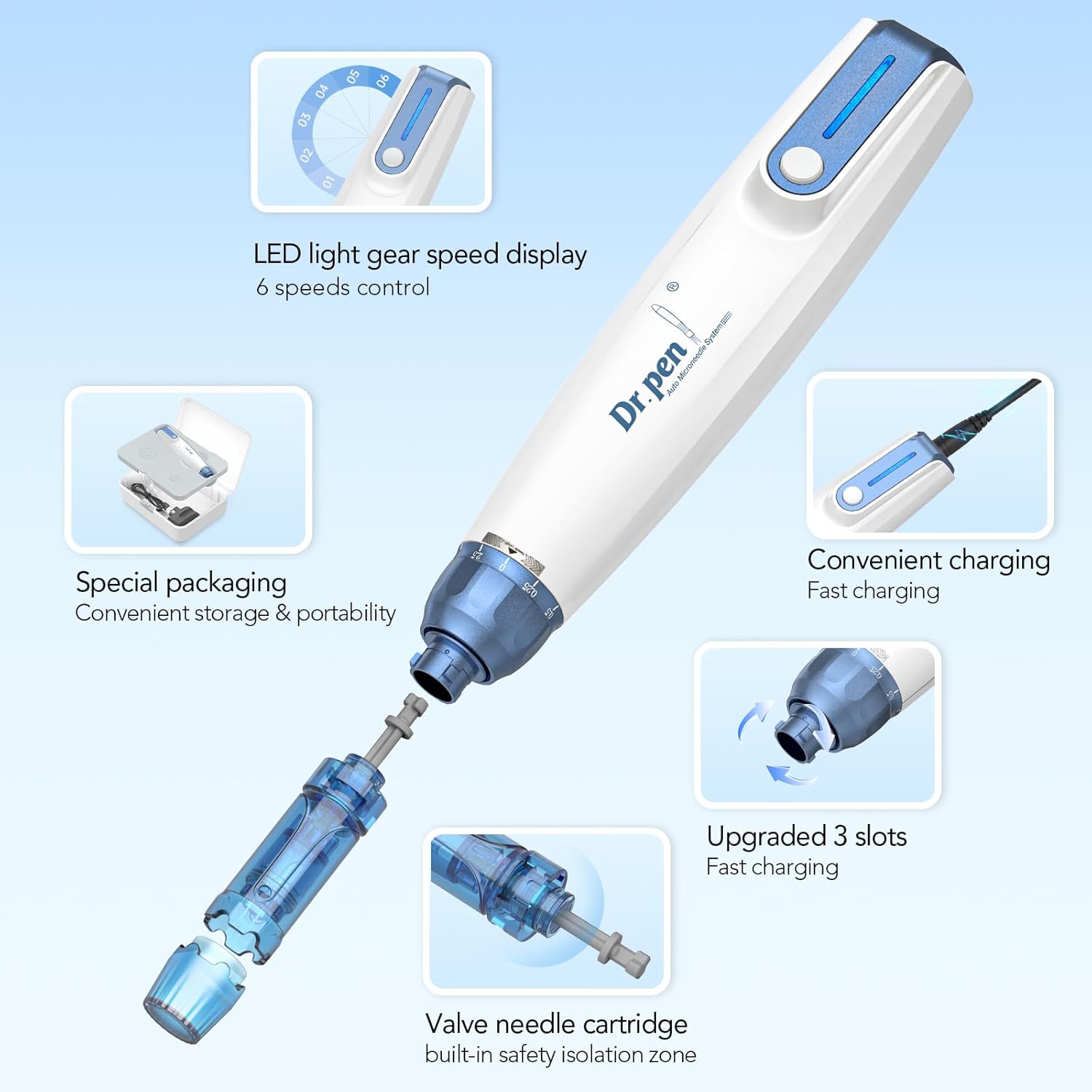 Dr.Pen A9 Microneedling Pen Kit Wireless Micro Needling Derma Pen for Face and Body 6 Speed Adajustable 30PCS Cartridges